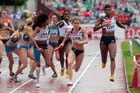 Meghan Beesley running the third leg for Great Britain in the 4 x 400 metres relay at the European Athletics Team Championships.